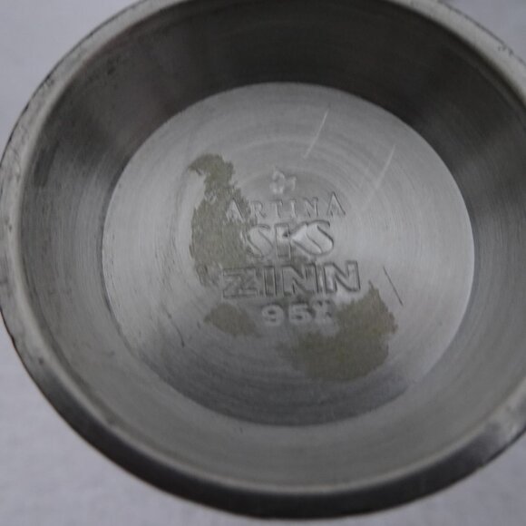 Vintage SKS ZINN 95% Pewter Embossed Shot Glass Set of 3 Cups Goblet - Picture 8 of 8